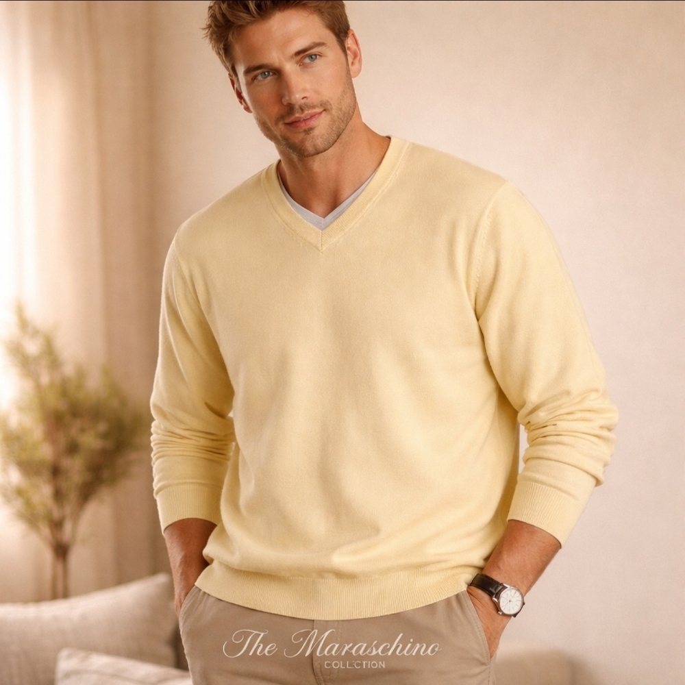 Eddie Bauer Butter Yellow V-Neck Sweater | XL